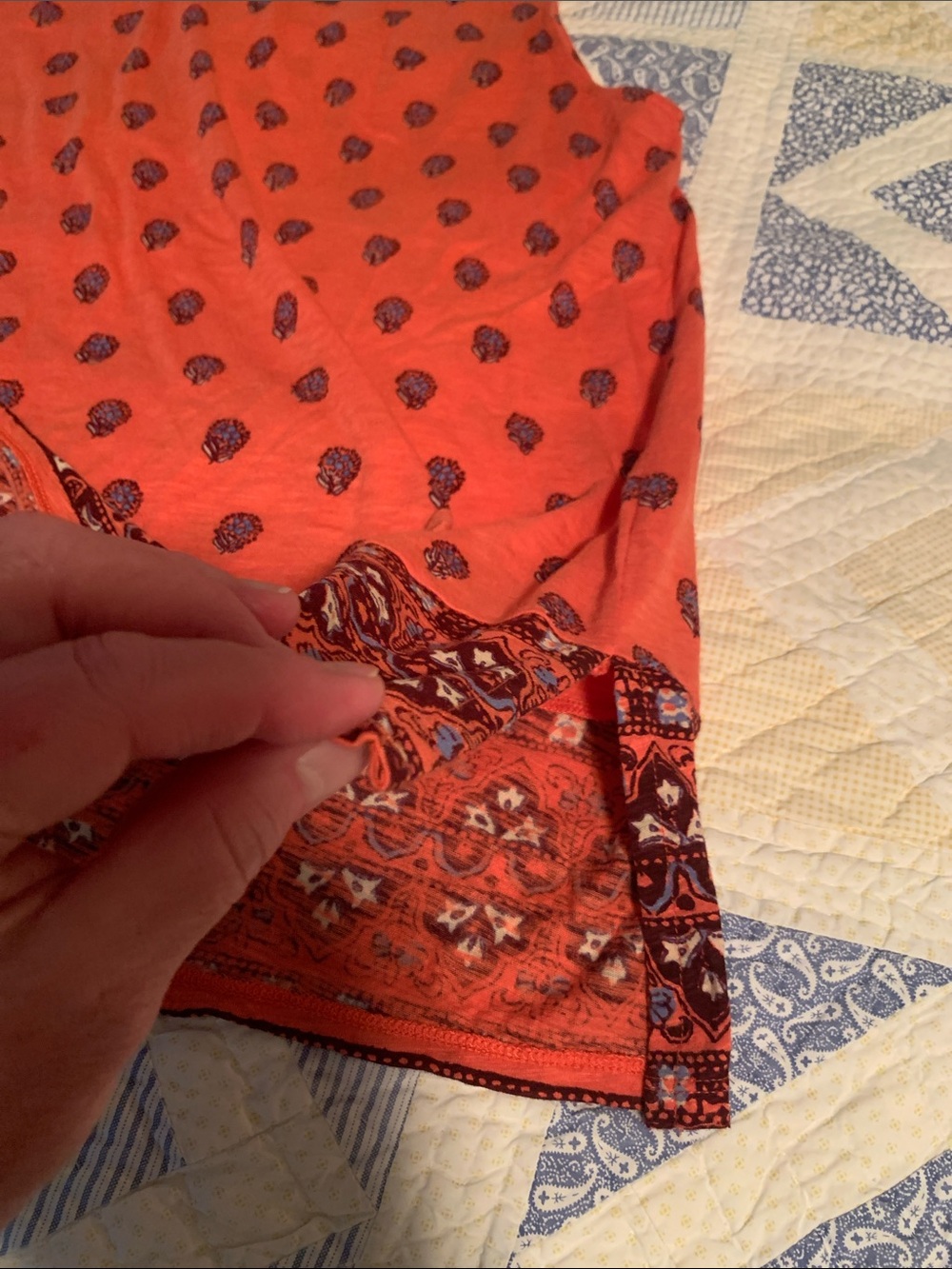 Lucky Brand 2x Coral-Orange with Navy Print Tunic Sleeveless Lightweight Vented - Picture 9 of 10